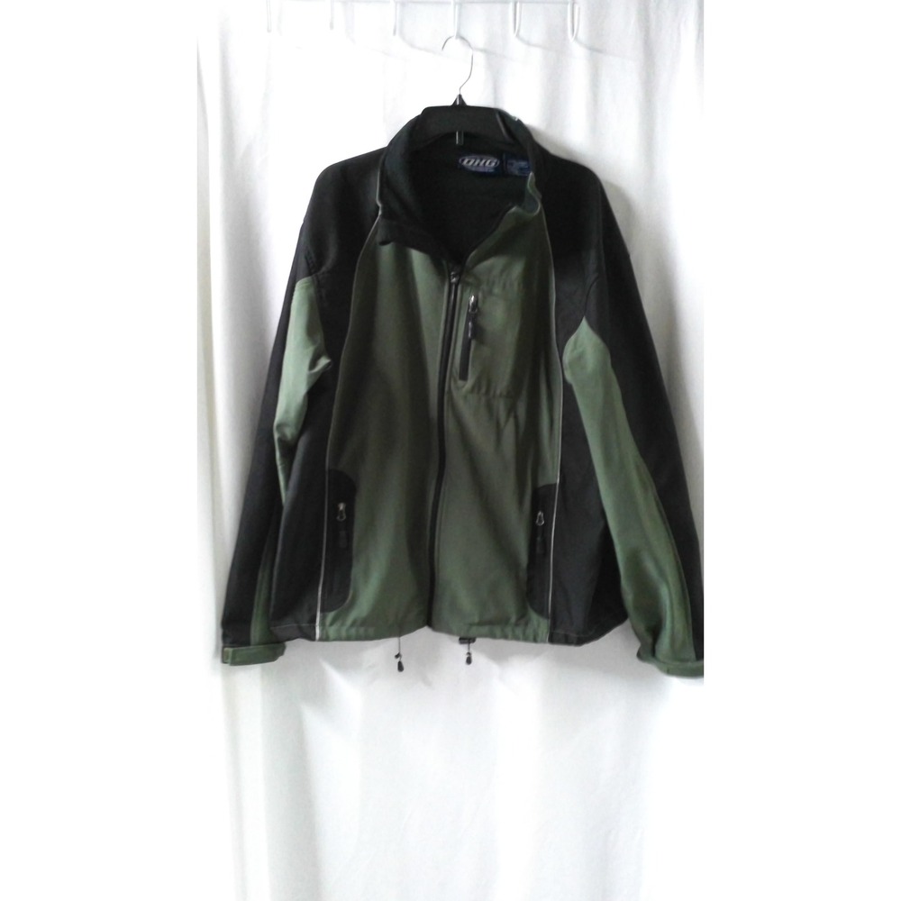 Dutch Harbor Gear Mens 2XL Softshell Jacket Green Black‎ Fleece Lined Full Zip